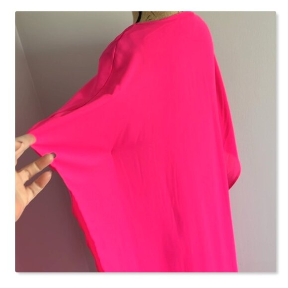 Adrienne Hot Fluorescent Pink High Low Dress Coverup Top Sz S - Picture 8 of 13